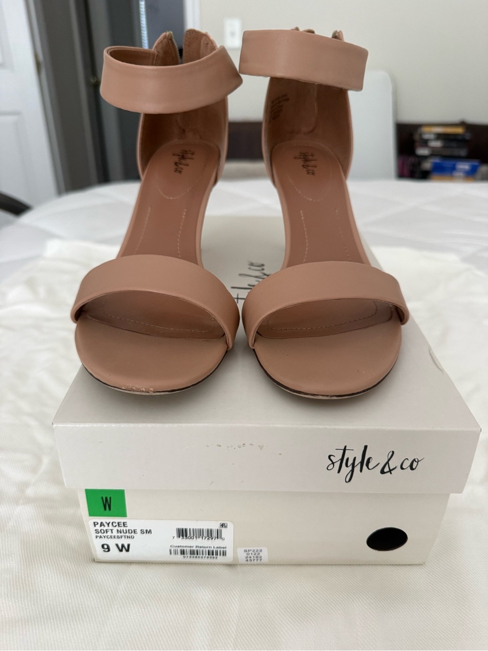Style & Co Paycee Nude Ankle Strap Heels | Size 9W | Wide Width